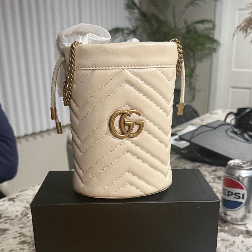 Gucci Cream Quilted Mini Bucket Bag